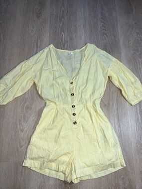 Billabong Yellow Short-Sleeve Button Romper
